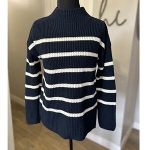 Banana Republic Womens Navy Striped Mock Neck Sweater Petite Small Ribbed Knit‎